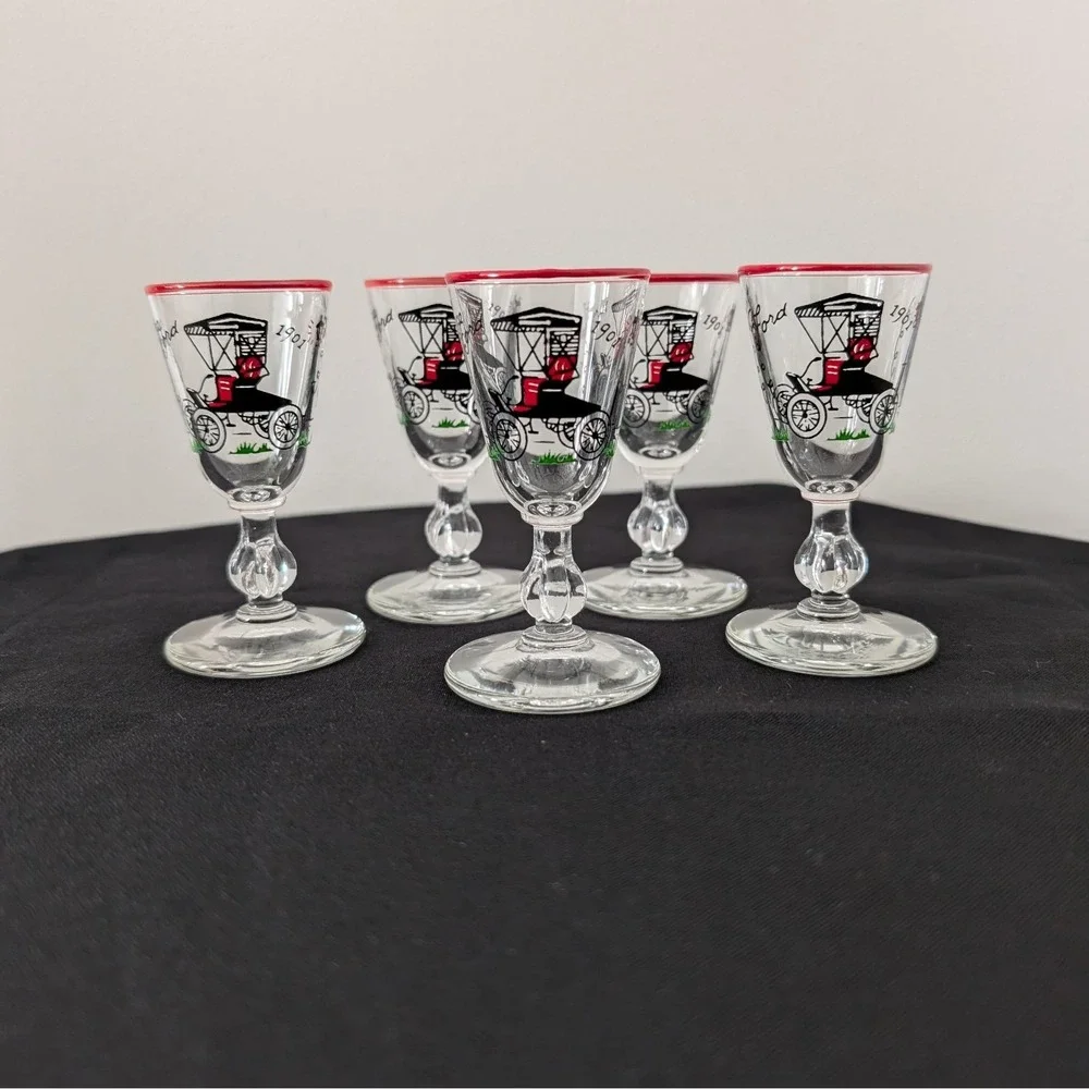 Vintage Libbey 1901 Ford Model T‎ Horseless Carriage Shot Glasses Set Of 5